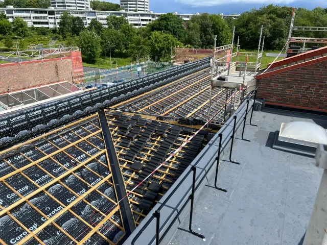 Timber battens and mounting grid prepared for a Solar Full Roof™ installation.